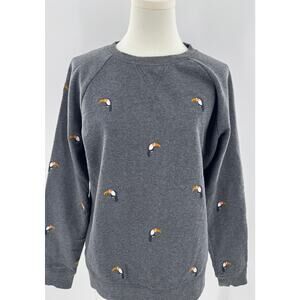 Boden Gray Toucan Parrot Bird Embroidered Sweatshirt Pullover Long Sleeve Top M